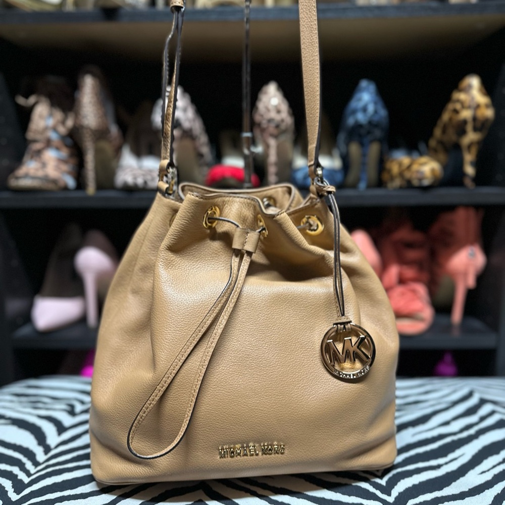 Michael Kors Camel Leather Drawstring Bag